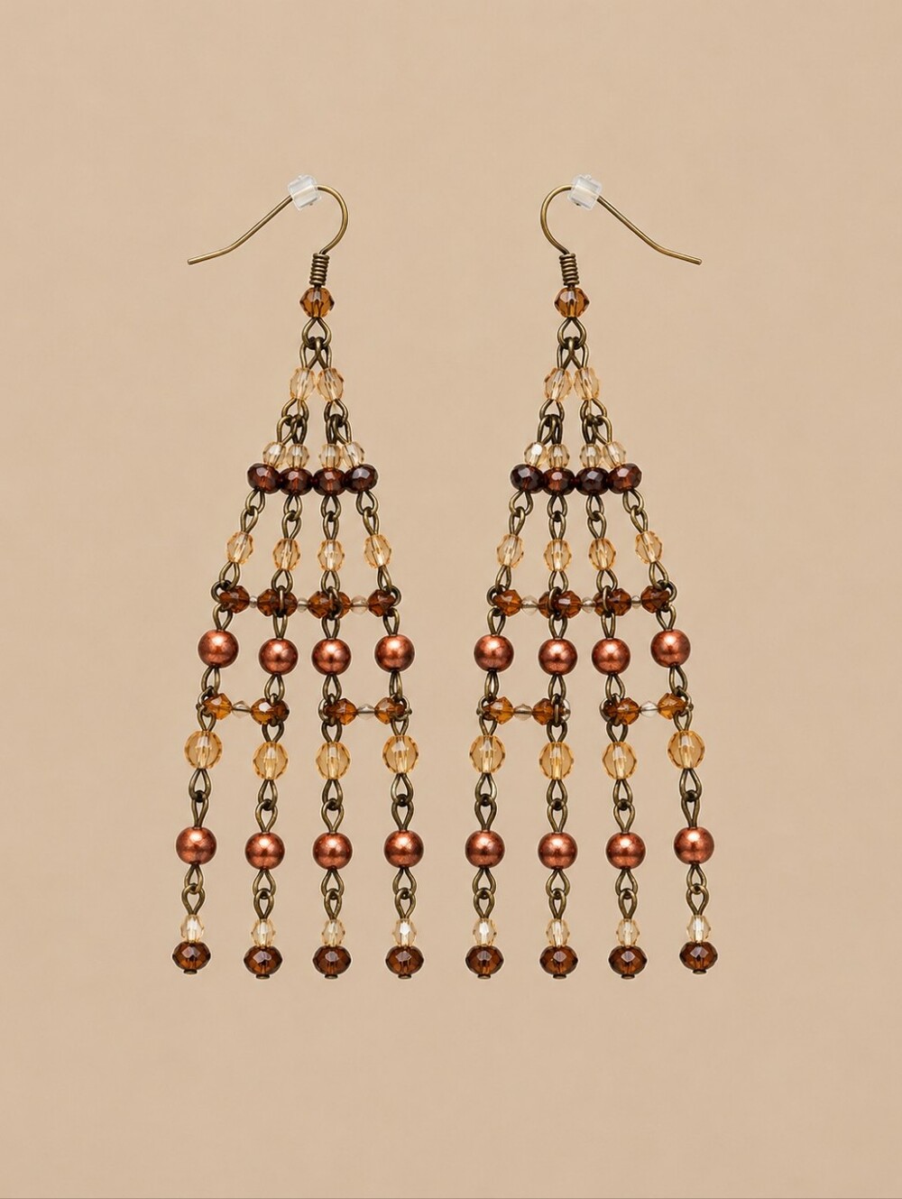 3/$30 VTG Brown Rust Beaded Chandalier Dangle Hook Earrings